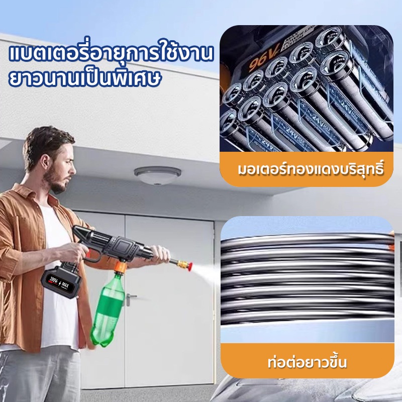 FUISYU ปืนฉีดน้ำแรงดันสูง ปืนฉีดน้ไฟฟ้า ปืนฉีดนำแรงสูง 399V มีแบต2ก้อน เหมาะสำหรับล้างรถ ชลประทานการเกษตร ล้างพื้น ฯลฯ - รูปที่ 2