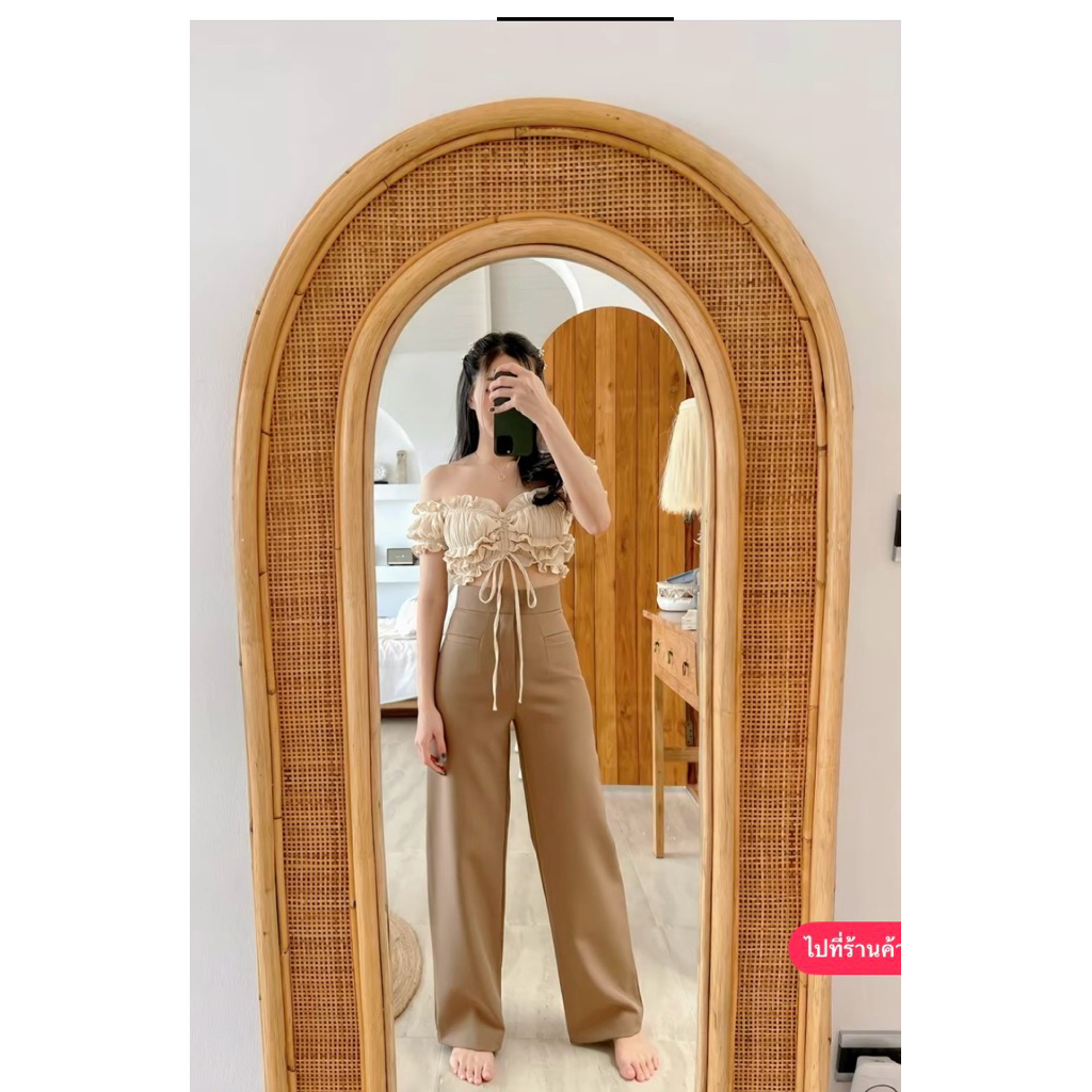 กางเกงขากระบอกกลาง สีโอวัลติน size m sunny closet เอว 27-28 สะโพก 37-38 ไม่มีตำหนิไม่เป็นขุย