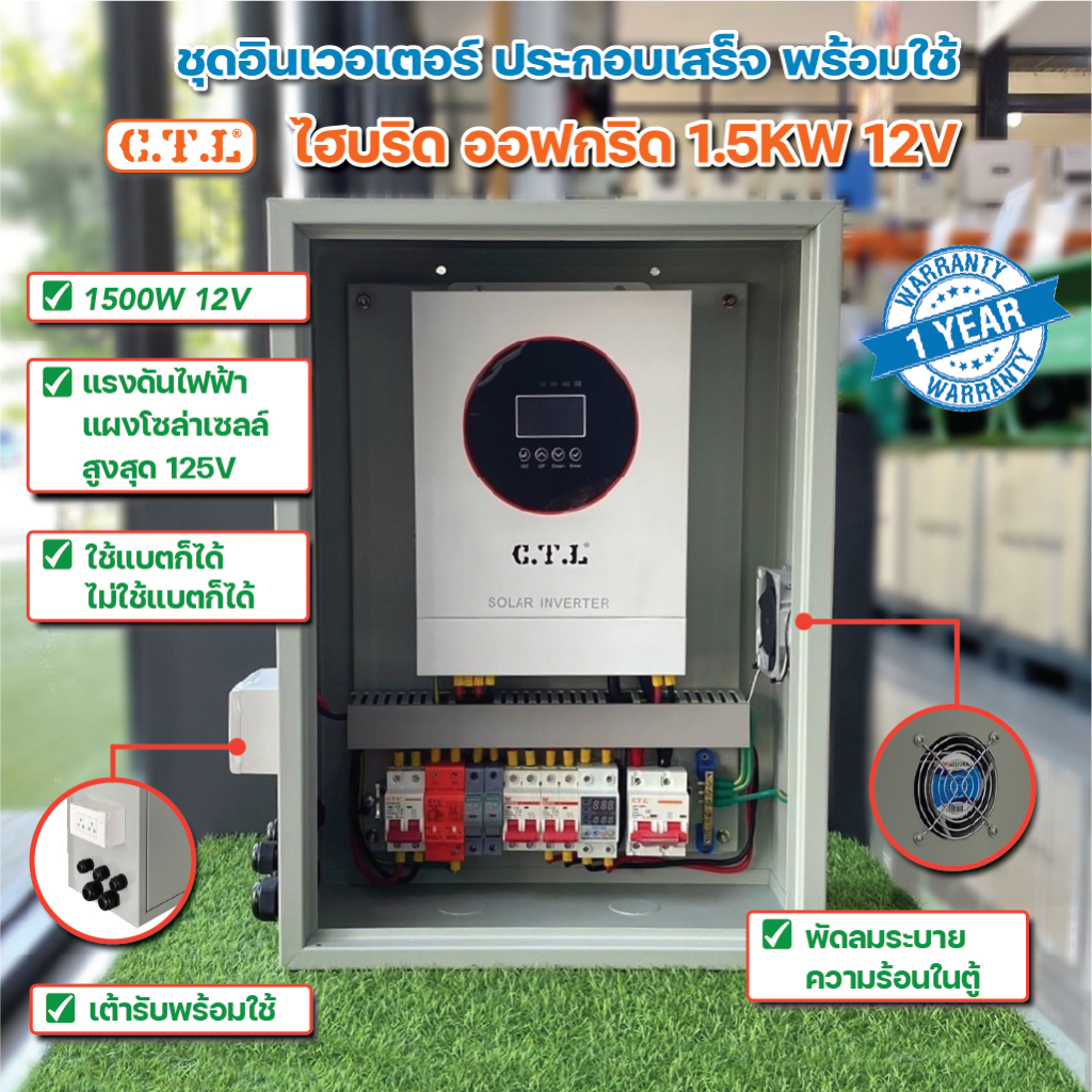 ตู้อินเวอเตอร์ประกอบเสร็จ พร้อมใช้งาน Hybrid Off Grid Inverter 1.5W 12V เดินระบบเรียบร้อย รับประกัน 1ปี