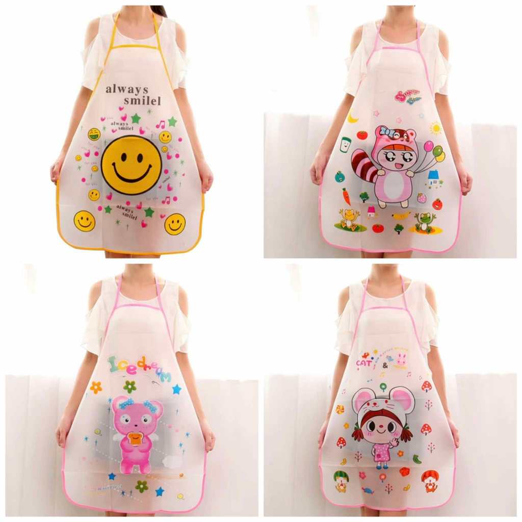 ผ้ากันเปื้อน แบบใส ผ้ากันเปื้อนกันน้ำ ลายน่ารัก ขนาด 50x70 cm สุ่มลาย