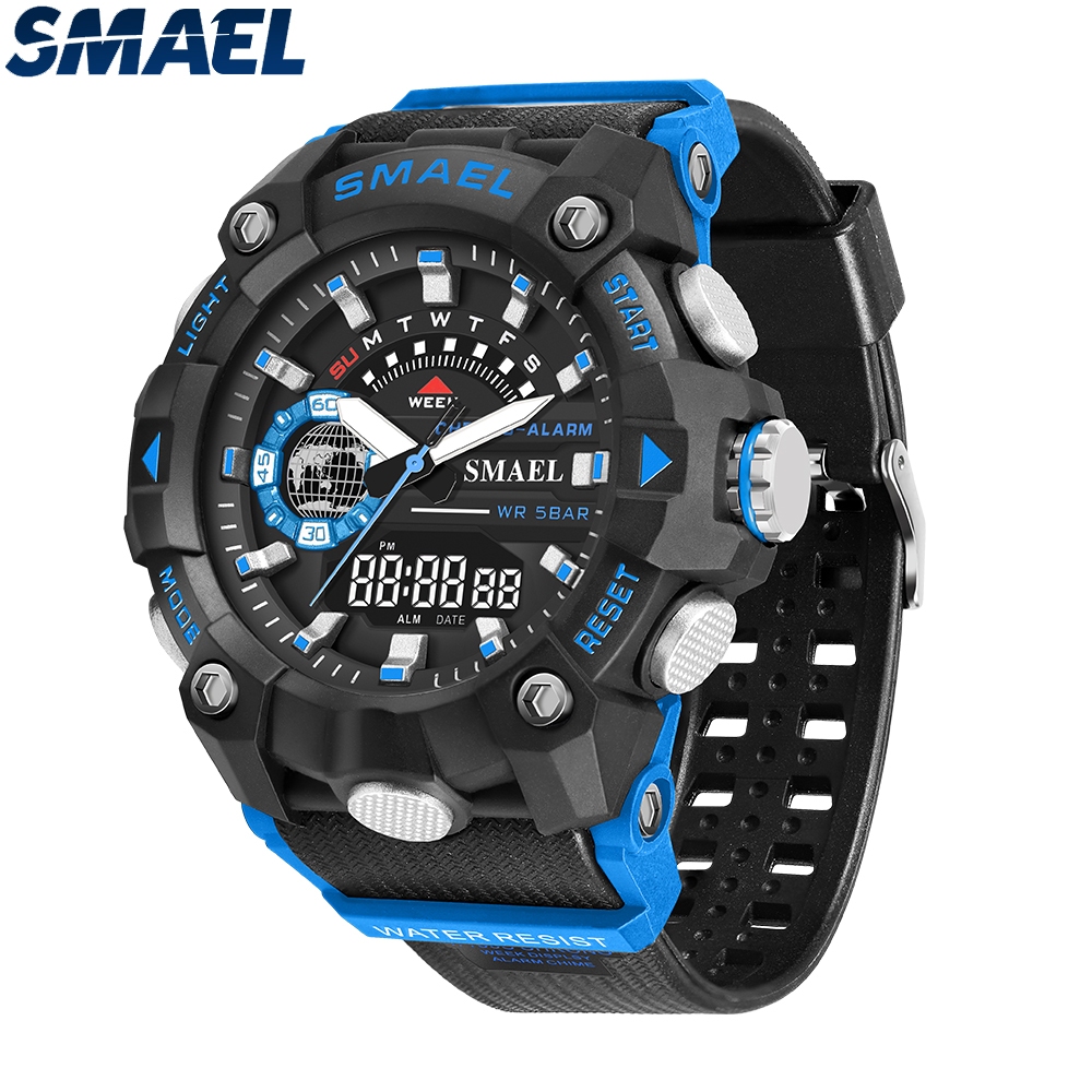 SMAEL 8040 นาฬิกาสำหรับผู้ชาย อเนกประสงค์ ใช้ได้ทั้งกลางแจ้งและในร่ม ระบบเตือนภัย จับเวลา เรืองแสงในที่มืด ทนน้ำและกันกร