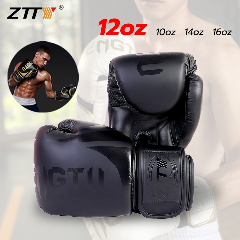 ZTTY นวม 12 ออนซ์ 10 14 16 oz นวมชกมวย นวมชกมวยมืออาชีพ นวมชกมวยผู้ใหญ่ มวยไทย หนัง PU Boxing Gloves