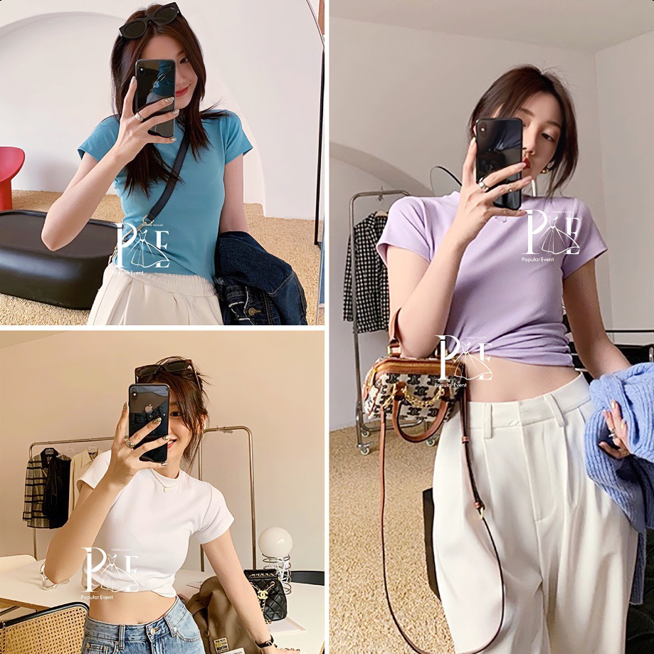 พร้อมส่ง เสื้อยืด คอเกลมแขนสั้น แขนยาว สีพื้น ผ้านิ่มใส่สบาย ทรงเข้ารูป