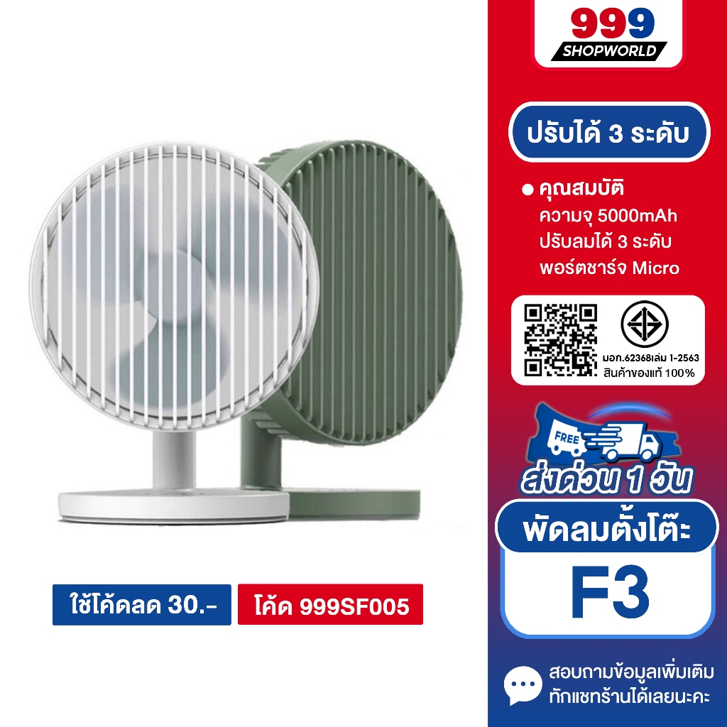 [ส่งเร็ว ส่งไว] Eloop F3 พัดลมพกพา ใช้นาน 20 ชม.ชาร์จแบตได้ USB Rechargeable Portable FAN แรง 3 ระดั
