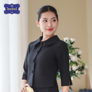 เสื้อผ้าฝ้ายพื้นเมือง ปกบัวแหลม แขนสามส่วน สีดำ