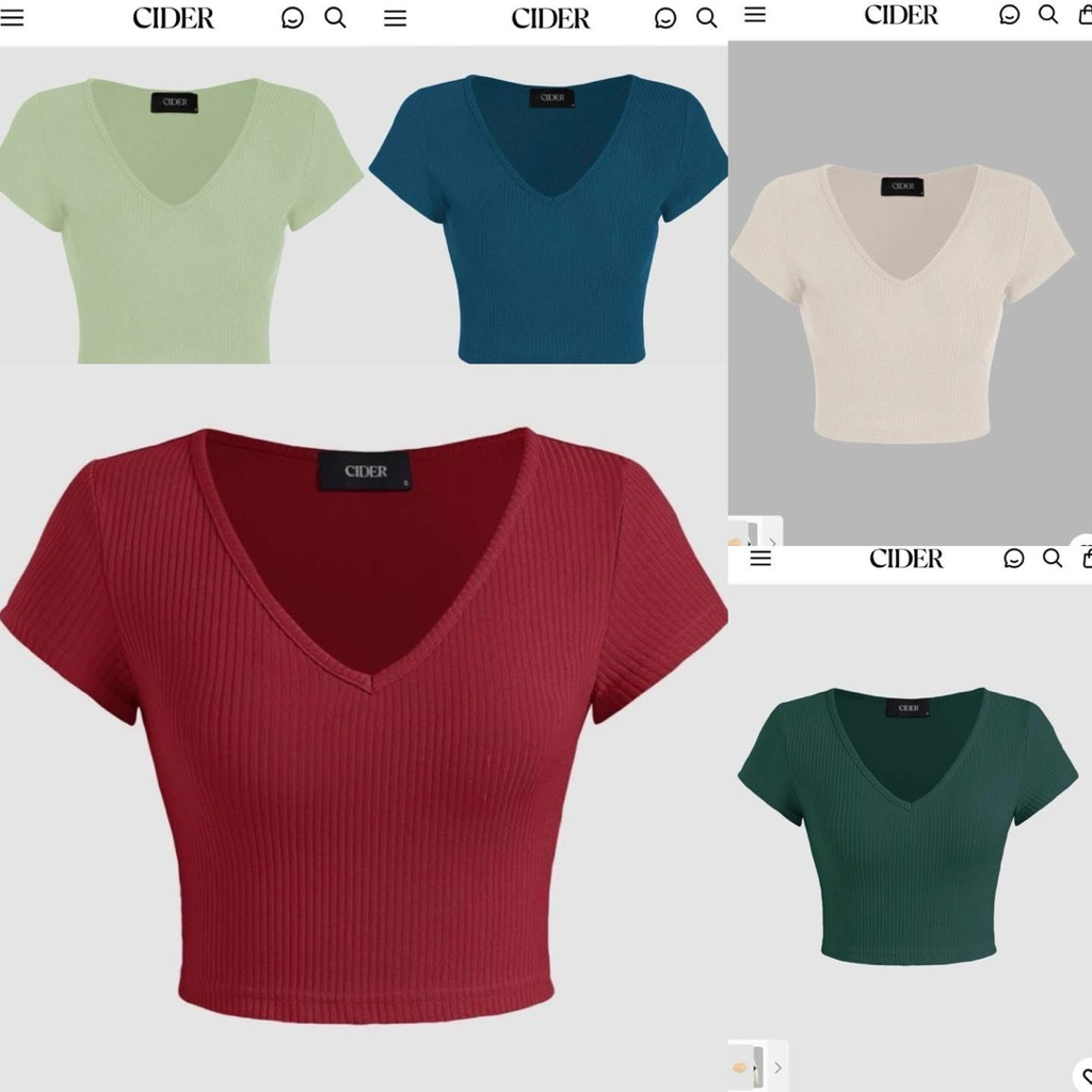 เสื้อทรงครอปคอวีผ้าร่องใสสบายน๊า CIDER