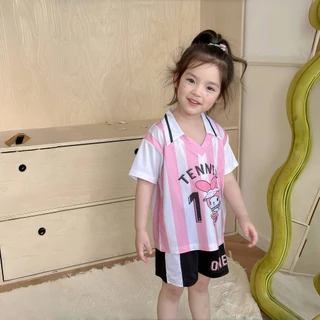 2-12 ปี ชุดเซ็ทเด็กแฟชั่น เสื้อผ้าแขนสั้นกางเกงขาสั้น ลายการ์ตูนน่ารัก สไตล์เกาหลี ผ้านุ่ม ฤดูร้อน ใส่สบาย