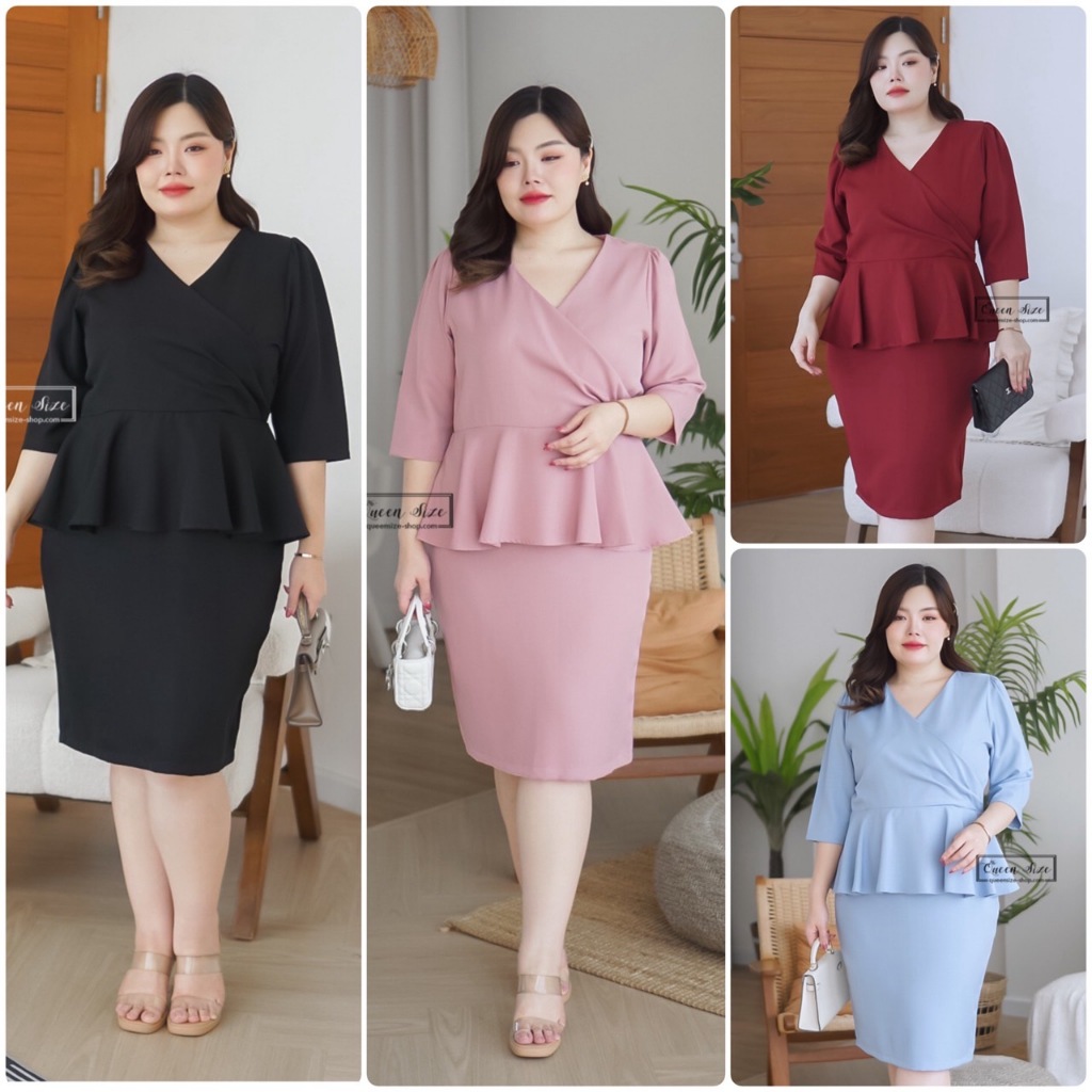 Montra-Plus size Fashion ไซส์อก 40 42 44 46 และ 48 นิ้ว ชุดสำหรับคนอ้วน เดรสสาวอวบแบบสุภาพทางการ งานขาวดำ