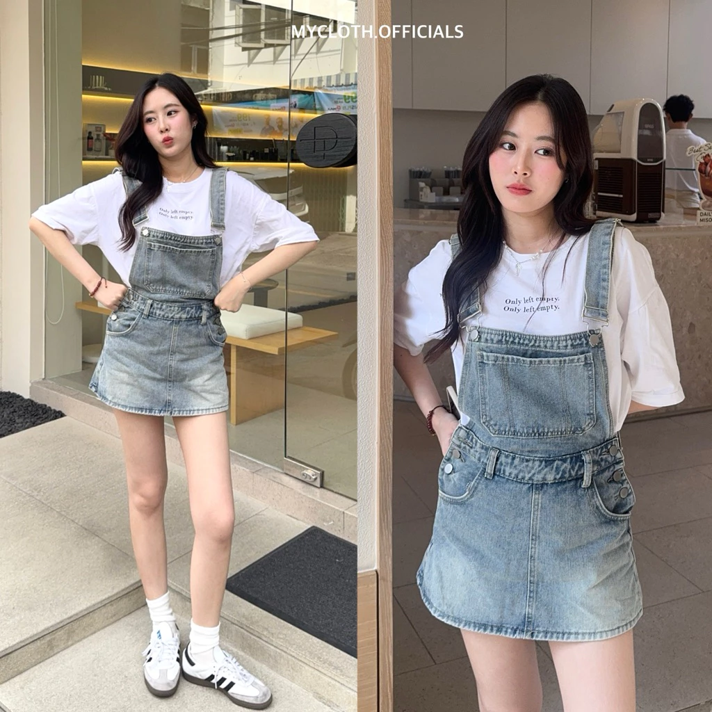 mycloth.officials (6140) - เอี๊ยมกระโปรงกางเกง สียีนส์อ่อนฟอก ดีเทลงานน่ารักสุดๆ