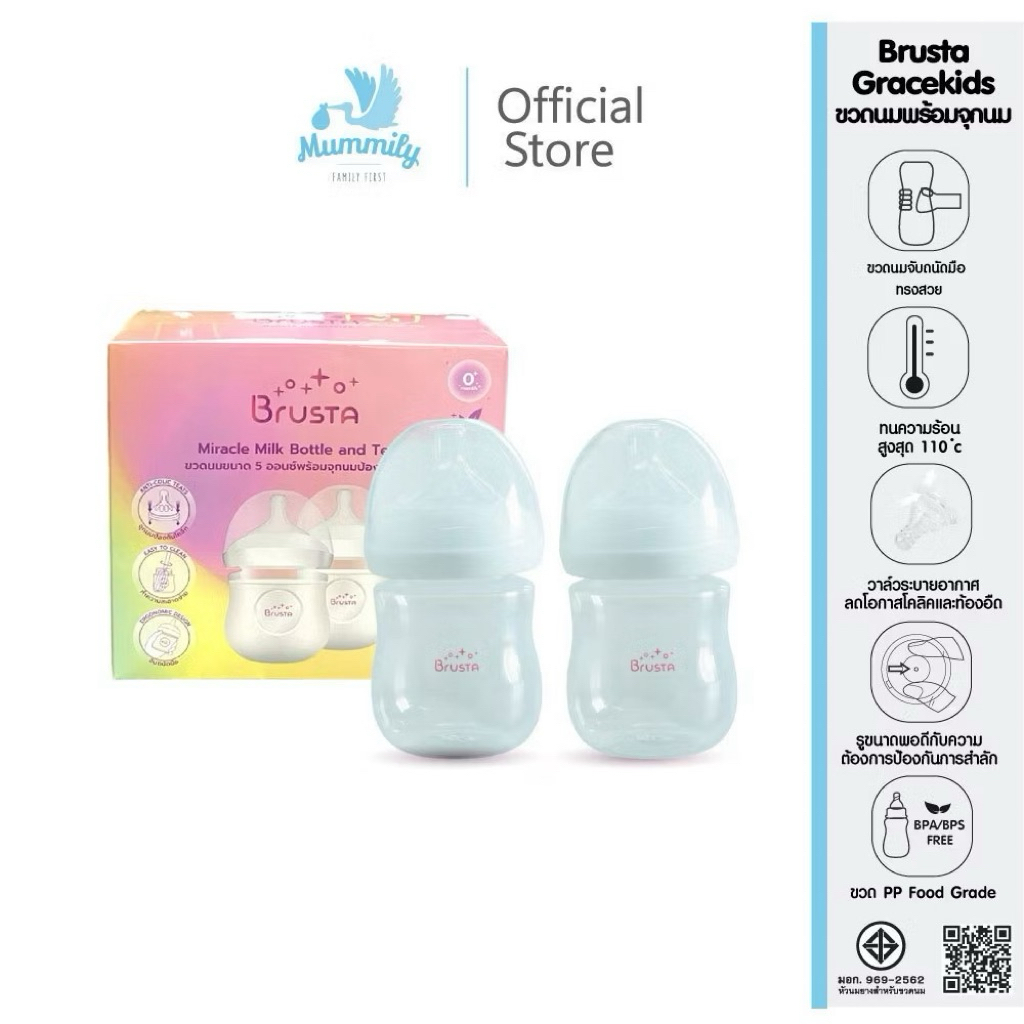 Brusta บรุสต้า ขวดนม 5 Oz สำหรับใส่เครื่องปั๊มนม🌱พร้อมฝาปิด/ขวดนม 5 Oz พร้อมฝาปิดและพร้อมฐาน  ขวดนมเด็กอ่อน ขวดนม