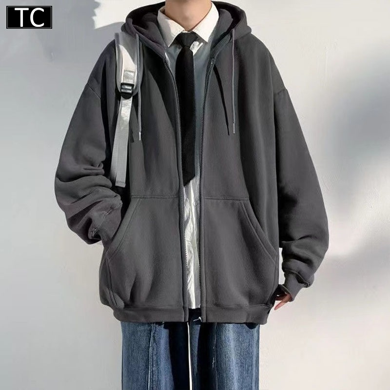 TC เสื้อสเวตเตอร์ซิปผู้ชายฤดูหนาว เสื้อขนแกะ แจ็คเก็ตคลุมด้วยผ้า ผ้าหนา ทรงหลวม รุ่น2838