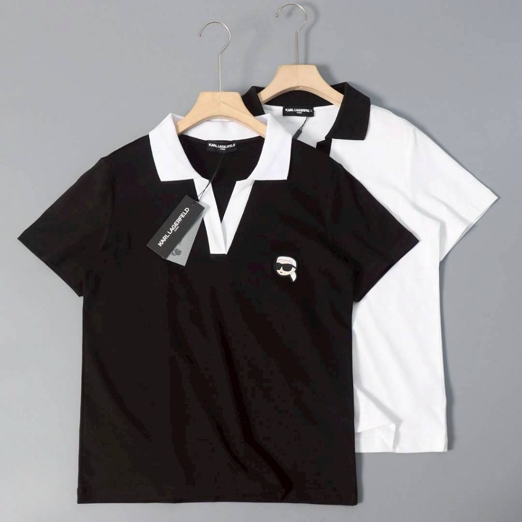 K.ARL LAGERFELD น่ารัก คอปก POLOมี  สี ขาว