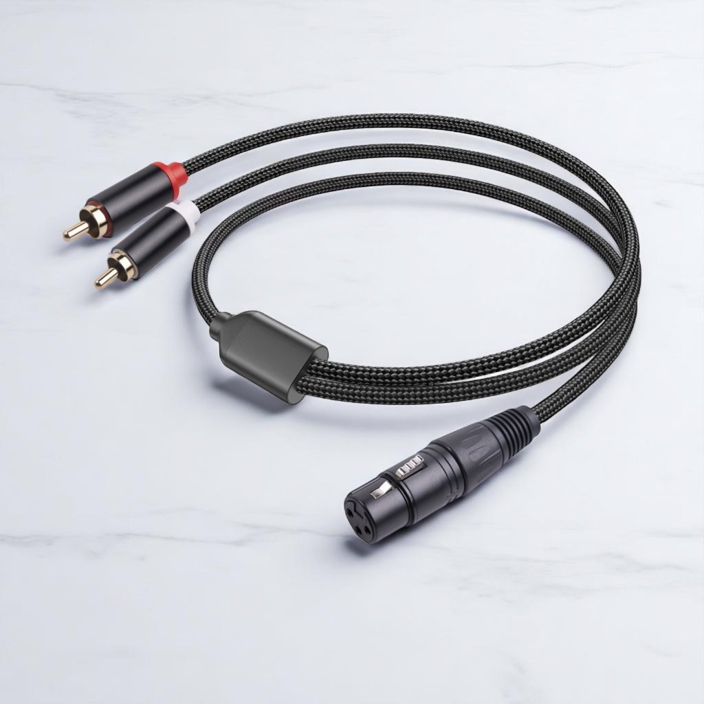สาย XLR Female to 2 RCA Y-Cable (แยกสัญญาณเสียง 1 ออก 2 ) สายแยกสัญญาณเสียง XLR หัวเมีย → RCA ตัวผู้ 2 หัว Y-Cable