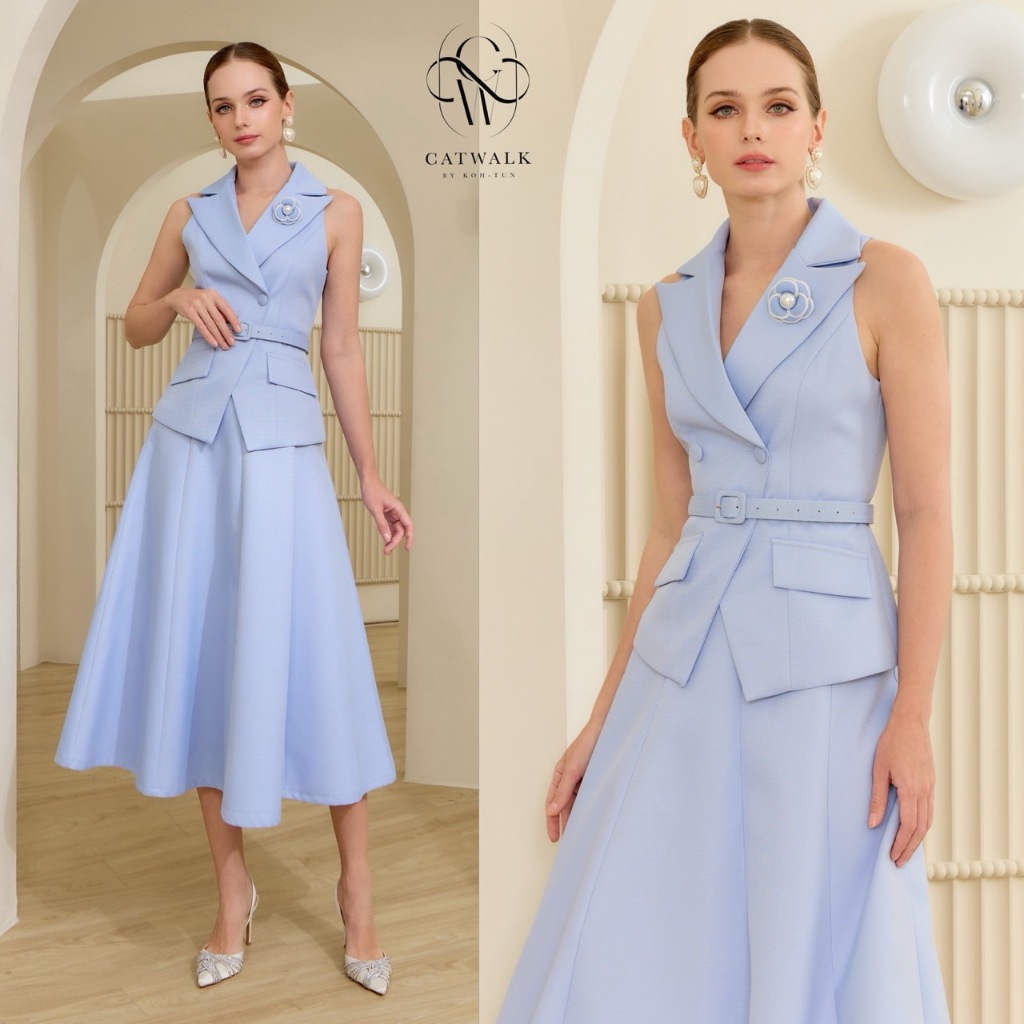 "เช็คสต็อคสินค้าก่อนสั่งซื้อค่ะ" Catwalk เซตสูทแขนกุดเข็มขัด+กระโปรงทรงย้วย.3