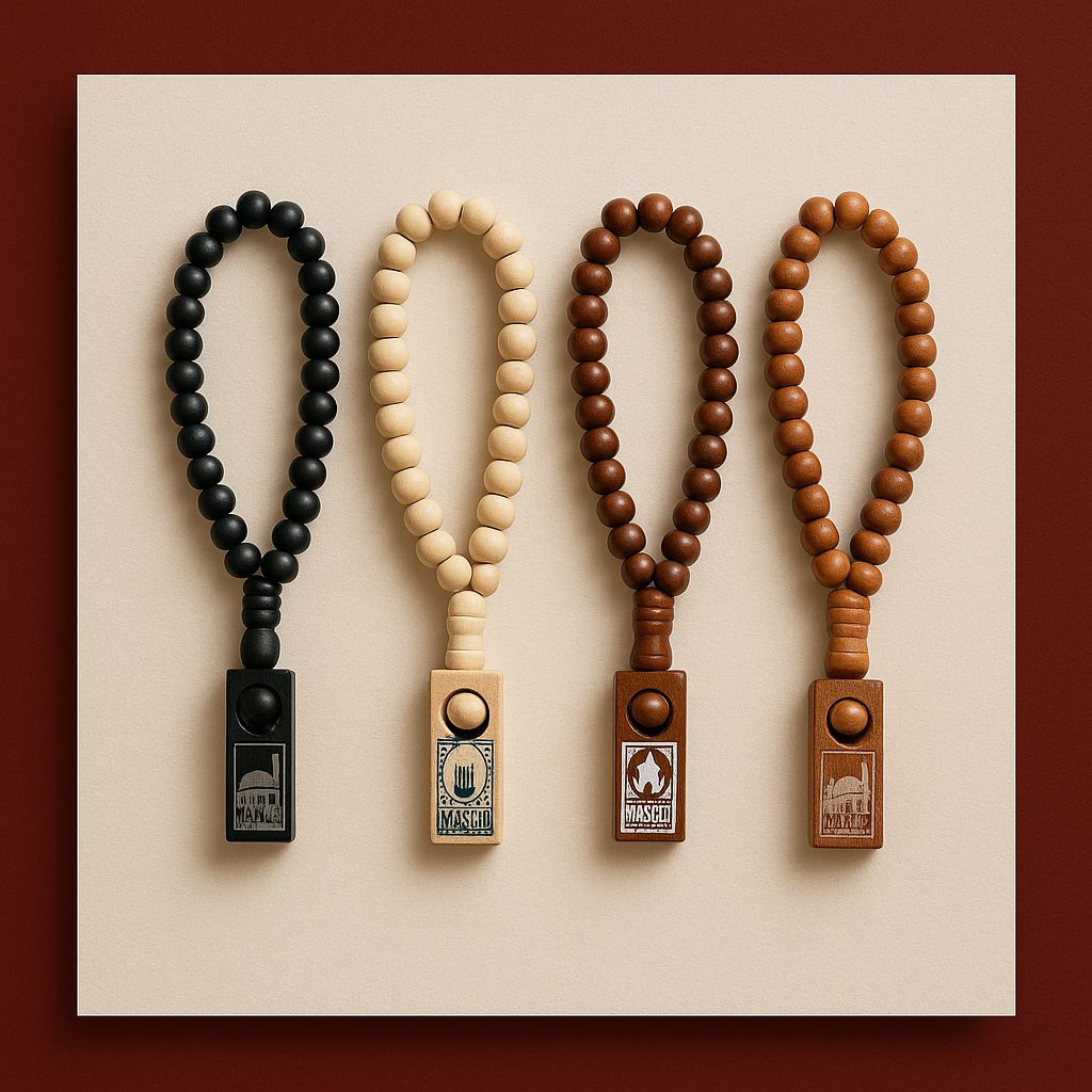 ของชำร่วยลูกประคำ Tasbih 33 เม็ด จากไม้แท้ 5 สี มีตัวห้อยรูปมัสยิด