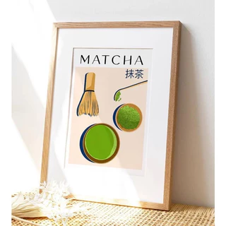 (พร้อมส่งจากไทย ภาพรวมกรอบ) 🍵มัทฉะ🍵 ชาเขียว Matcha ภาพมัทฉะสไตล์มินิมอล ตกแต่งคาเฟ่ ห้องนั่งเล่น คาเฟ่