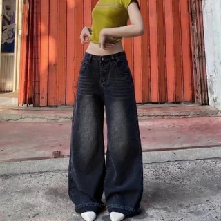 V14 กางเกงยีนส์กระบอกใหญ่ สีสนิมเข้ม Baggy Jeans ผ้ายีนส์ ไม่ยืด