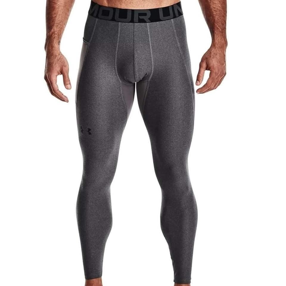 Men's HeatGear® Leggings หายาก Legging สีเทาเข้ม มีกระเป๋าแบบลึกสำหรับใส่สมาร์ทโฟน