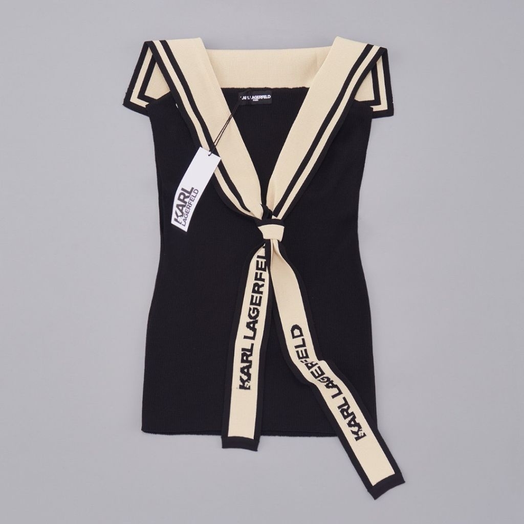 K.ARL  Lagerfeld Marine top เสื้อ คอปกกะลาสี น่ารักมากผ้าไหมพรม polyester  ยืดไม่ย้วย ใส่สบาย #outle