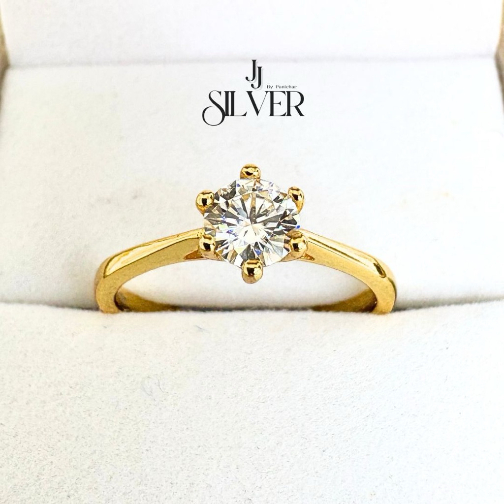 แหวนเพชรโมอีสซาไนท์ แหวนชูเพชรเม็ดเดี่ยว 0.5 กะรัต แหวนหมั้น แหวนแต่งงาน ตัวเรือนชุบทอง 18k