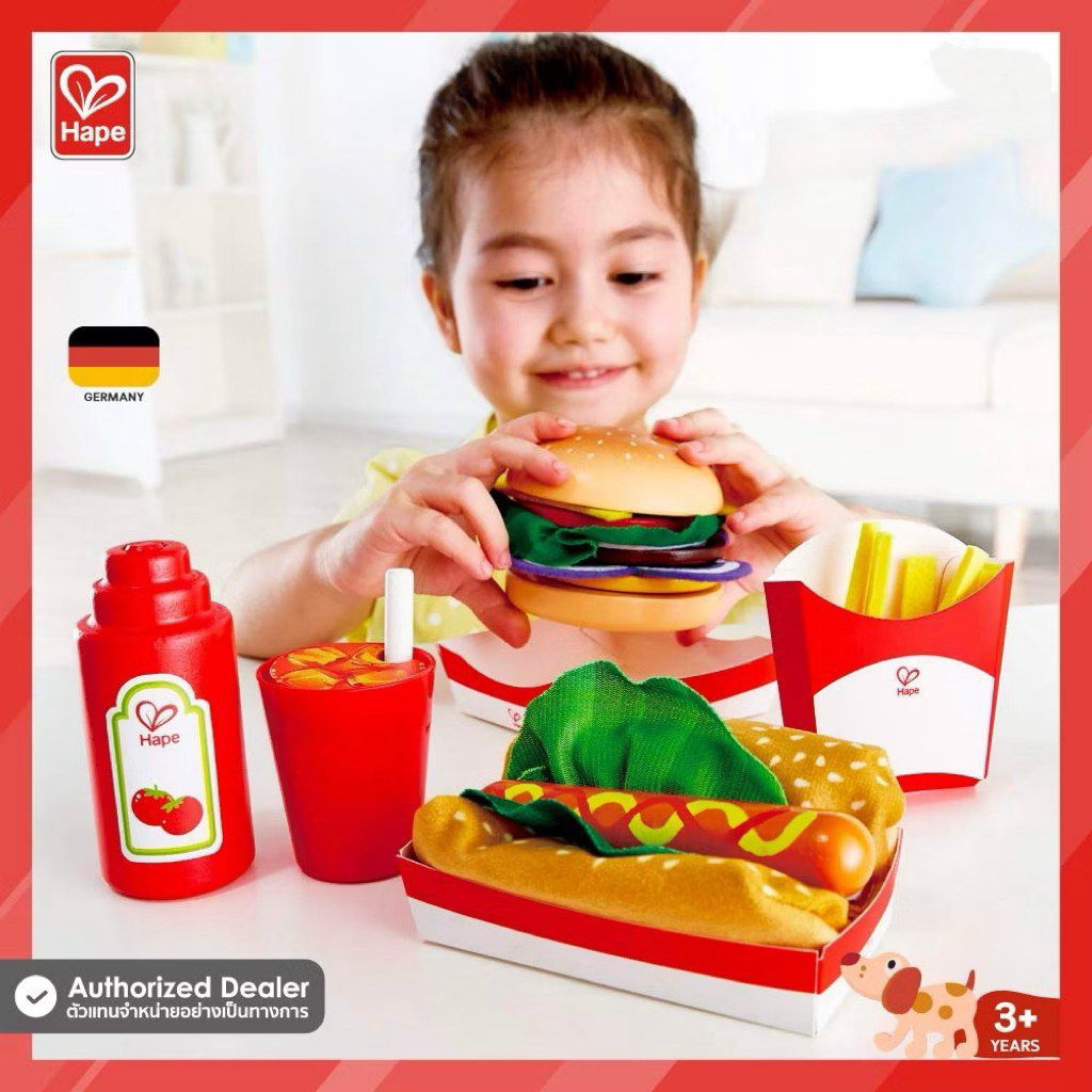 Hape - แฮมเบอร์เกอร์และฮอตด็อกซ์ Fast Food Set (3Y+) - E3160