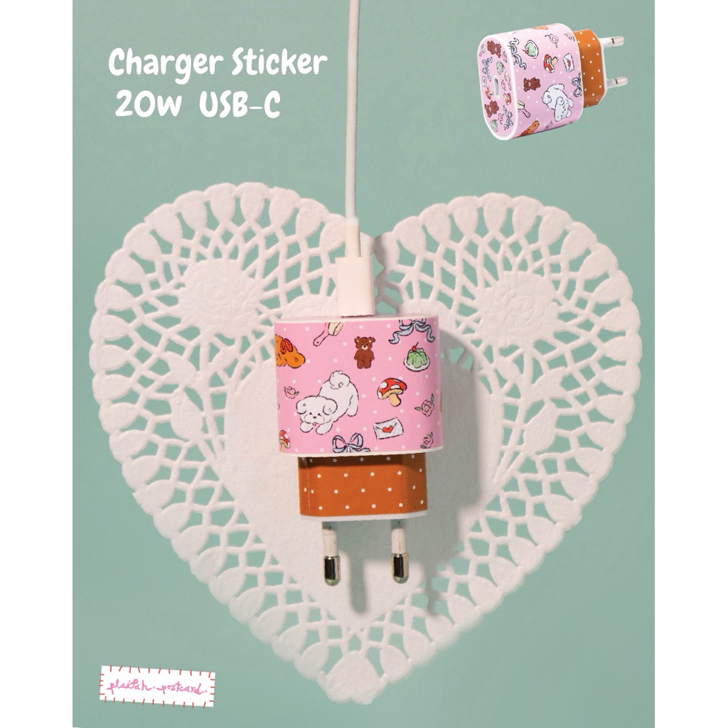 Charger Sticker (20w USB-C) หัวรุ่นใหม่ล่าสุด มีให้เลือก 4 ลาย ลอกง่ายไม่ทิ้งคราบกาว🎀🫧 l plaifah.postcard