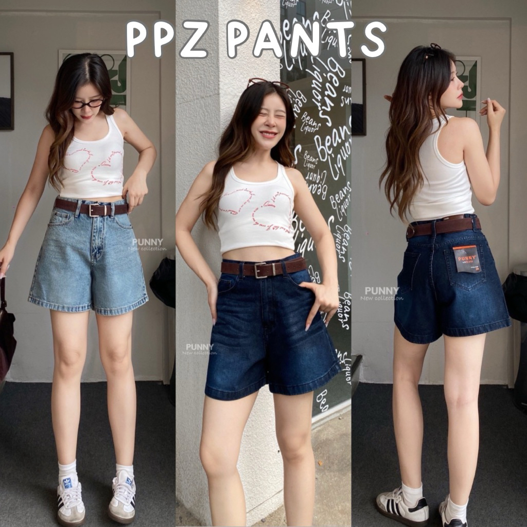 กางเกงยีนส์ขาสั้น เอวสูง ผ้าไม่ยืด สีฟอกสวยๆ กางเกงยีนส์ผู้หญิง PPZ PANTS