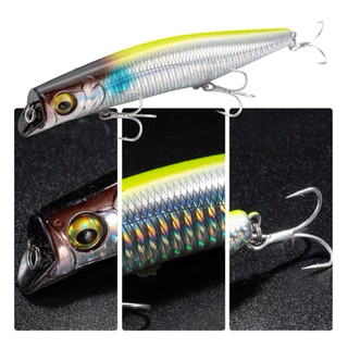 FLOATING MINNOW เหยื่อปลอมดำตื้น 12cm./22g. (ตัวเบ็ด3xพร้อมใช้งาน) ตีสาก กุเลา กระพง เก๋า