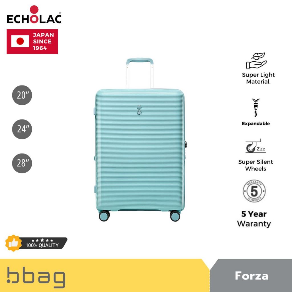 Echolac กระเป๋าเดินทาง 20/24/28 นิ้ว รุ่นฟอร์ซา Forza PW005 PP ซิปขยาย 20% TSA Lock ผิวกันรอย [สีฟ้า