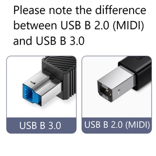 USB B 2.0 square connector adapter. Type C to USB B 2.0 (MIDI). Black