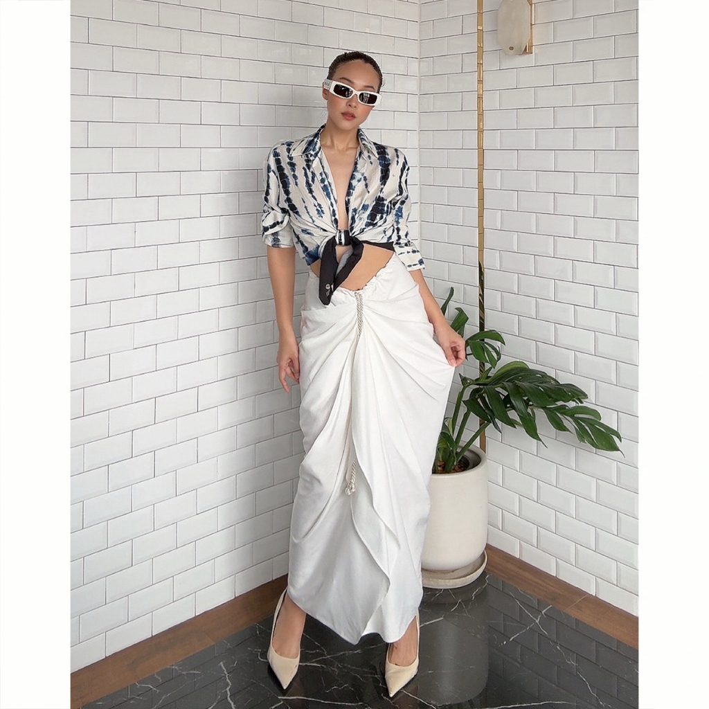 MMCHIC Draped Long Skirt (White)