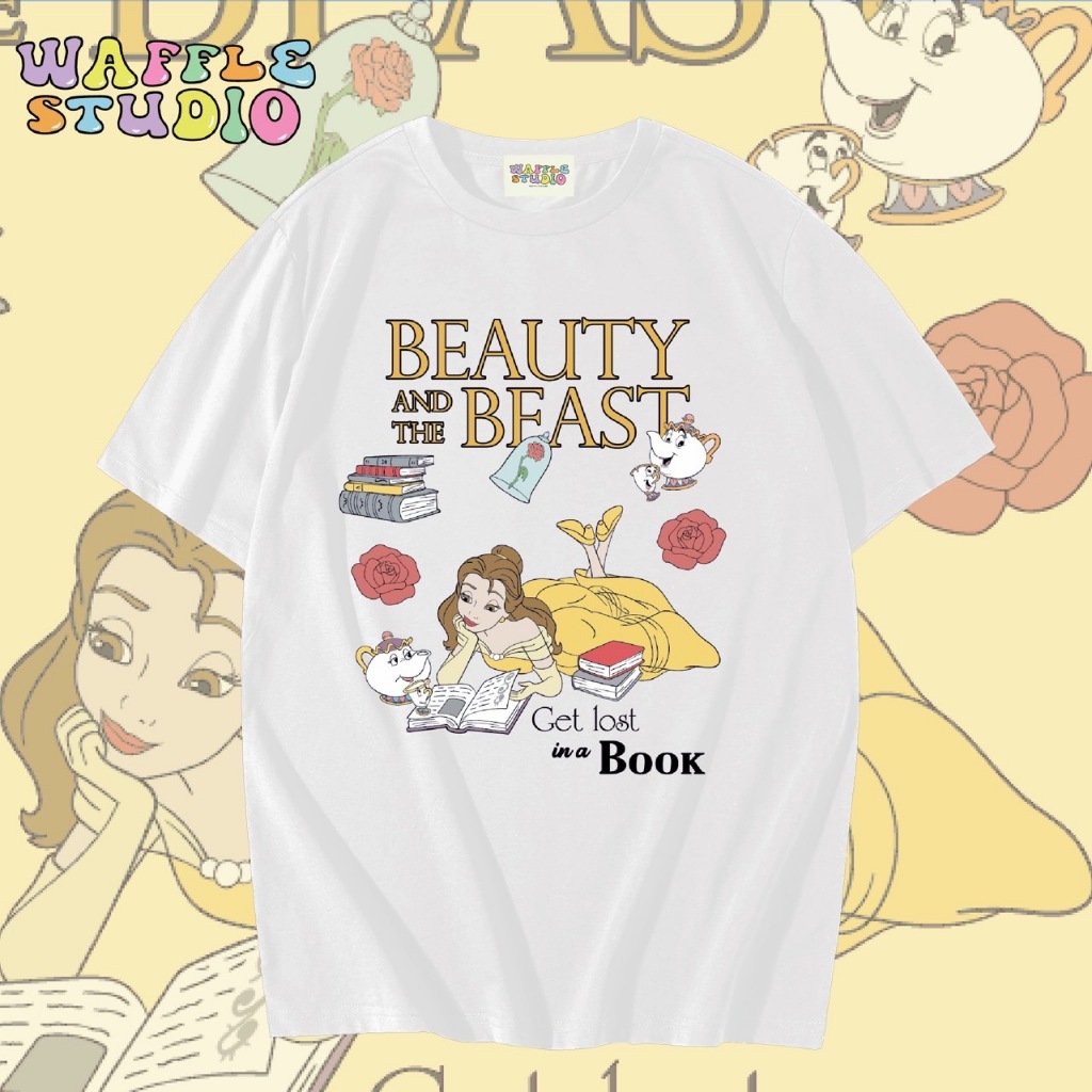 [ ส่งฟรี 🔥 ] WS1579 เสื้อยืดโอเวอร์ไซส์ ผ้าคอตตอน 100% เสื้อยืดเกาหลี เสื้อยืด Beauty and The Beast เจ้าหญิง เจ้าชายอสูร