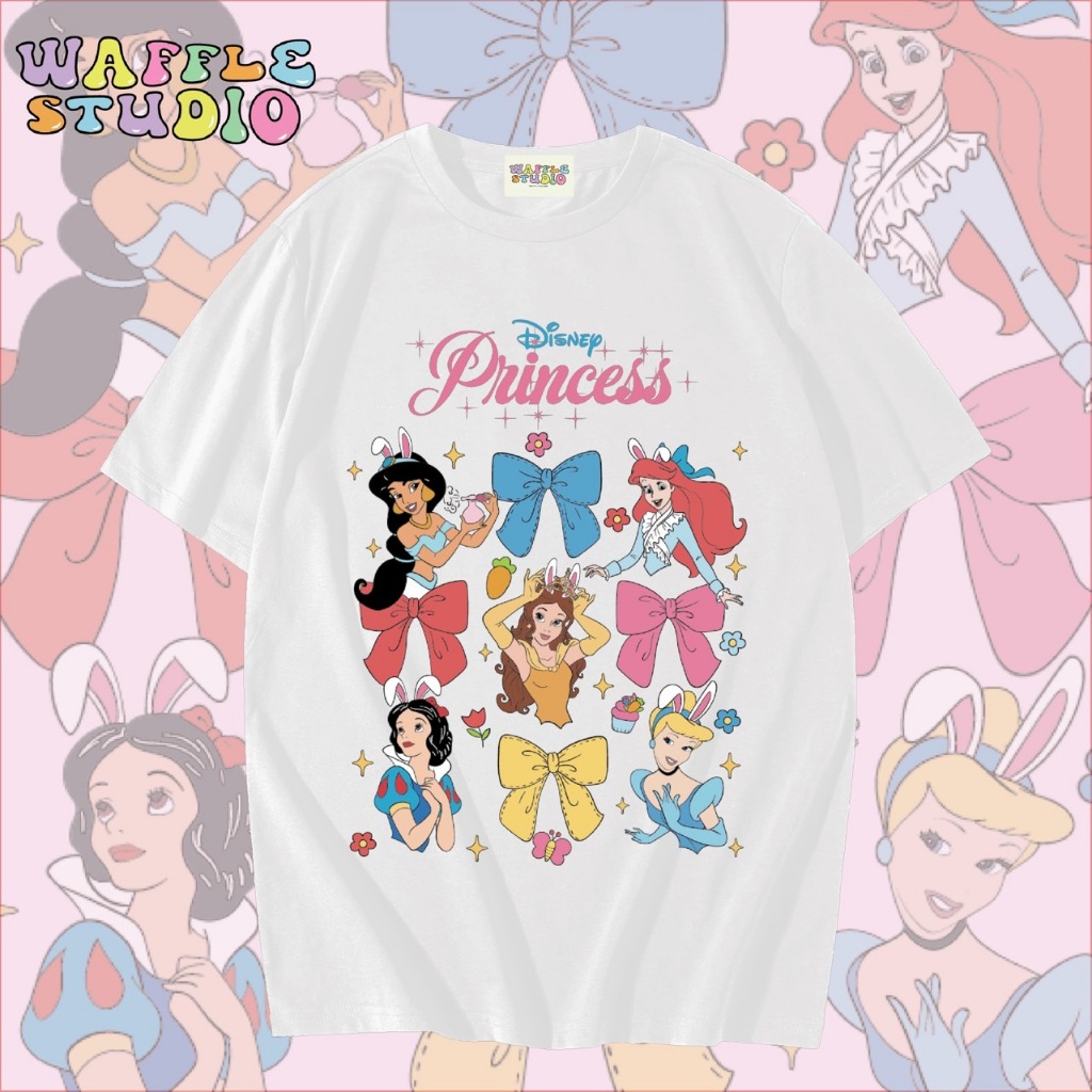[ ส่งฟรี 🔥 ] WS1570 เสื้อยืดโอเวอร์ไซส์ ผ้าคอตตอน 100% เสื้อยืดเกาหลี เสื้อยืด เจ้าหญิง ดิสนีย์ Disney Princess Waffle