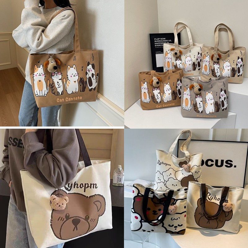 กระเป๋าผู้หญิง กระเป๋าผ้ามีซิป กระเป๋าสะพายข้างTote Bag