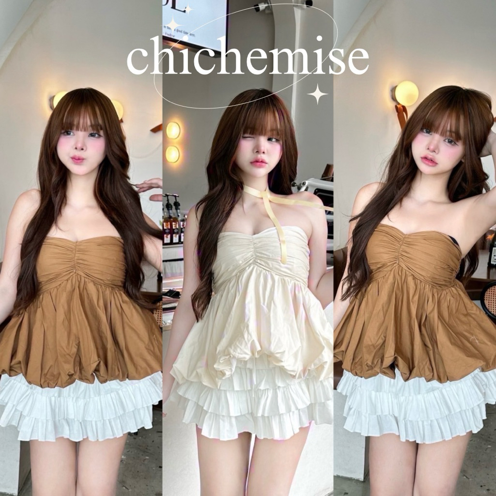 nusa.style  เสื้อเกาะอกทรงบอลลูน ด้านหลังเป็นสม็อคผ้าดีมีซับในให้ เเมชท์ง่ายใส่กับอะไรก็สวย