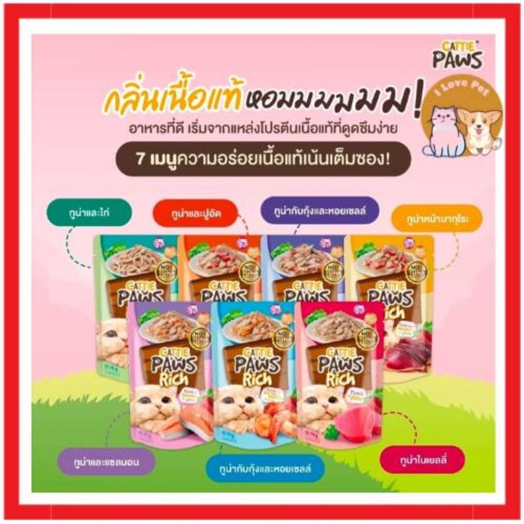 CATTIE PAWS RICH อาหารแมวเปียกแคทตี้พาวส์เกรดพรีเมี่ยม 70 กรัม 12 ซอง
