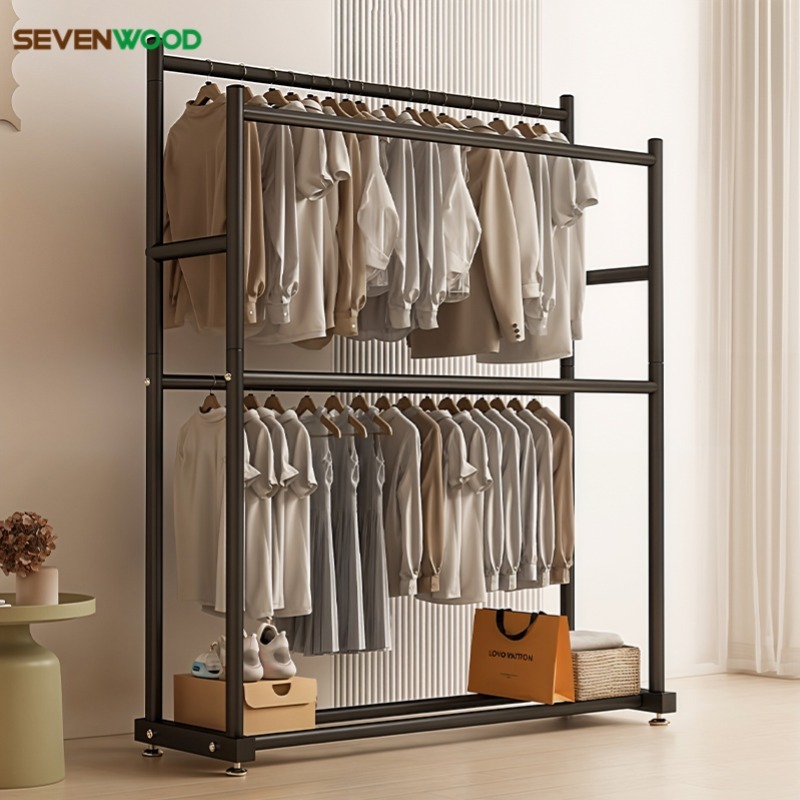 SEVENWOOD ราวตากผ้า ที่แขวนผ้า ราวแขวนผ้า ราวผ้า แขวน โครงเหล็ก เเข็งเเรง ราวแขวนผ้าบาร์คู่ รองรับน้ำหนัก 50kg