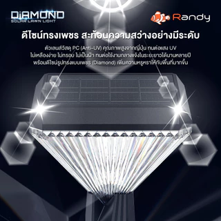 RANDY SolarLawnLight โคมไฟสนามพลังงานแสงอาทิตย์ ปรับแสงได้3สี IP65 ประกัน2ปี ใช้งานได้นานตลอดทั้งคืน