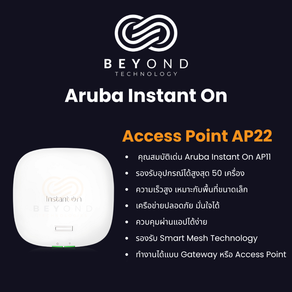 ARUBA Instant On AP22 (R4W02A) | Dual-Band WiFi 6 Access Point AX | รองรับ Mesh | ความเร็วสูง