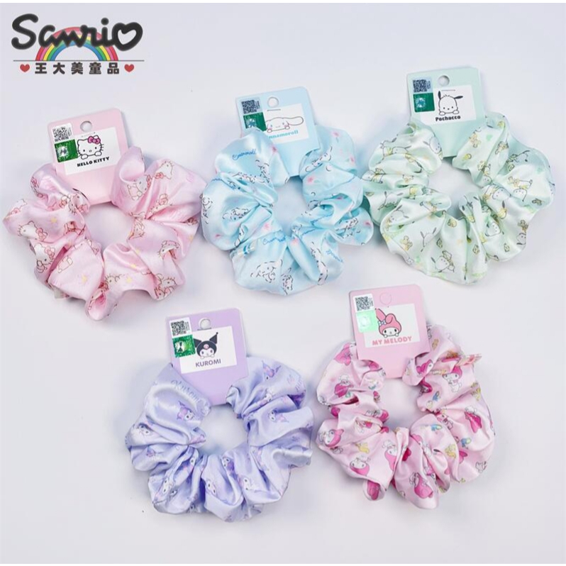 พร้อมส่ง โดนัทมัดผม ยางรัดผม Sanrio ลิขสิทธิ์แท้ นำเข้า ยางมัดผมแบบผ้า พิมพ์ลายHello Kitty Kuromi