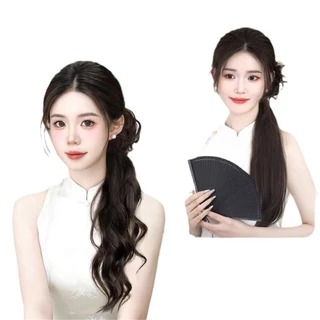 สไตล์ฮันฟู วิกผมแบบถักเปีย หางม้าต่ำหยิกเล็กน้อย