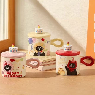 แก้วลายแมว มินิมอล แก้วของขวัญ แก้วสุดน่ารัก แก้วกาแฟ มีหูจับ แก้วคาเฟ่ แก้วมีฝาปิด แก้วสวยๆ แก้วใส่มัทฉะ ของขวัญวันเกิด