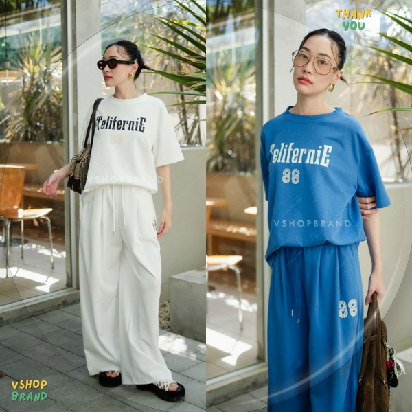 1883-1 Set เสื้อยืดสกรีนหน้า TeliferniE 88 + กก.ขายาว งานป้ายvshopbrand