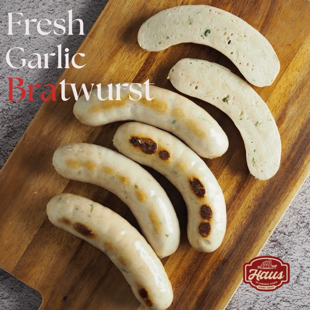 Fresh Garlic bratwurst 335 g./ 5 pcs -ไส้กรอกกระเทียมสด ไส้กรอกเยอรมันเกรดพรีเมี่ยม