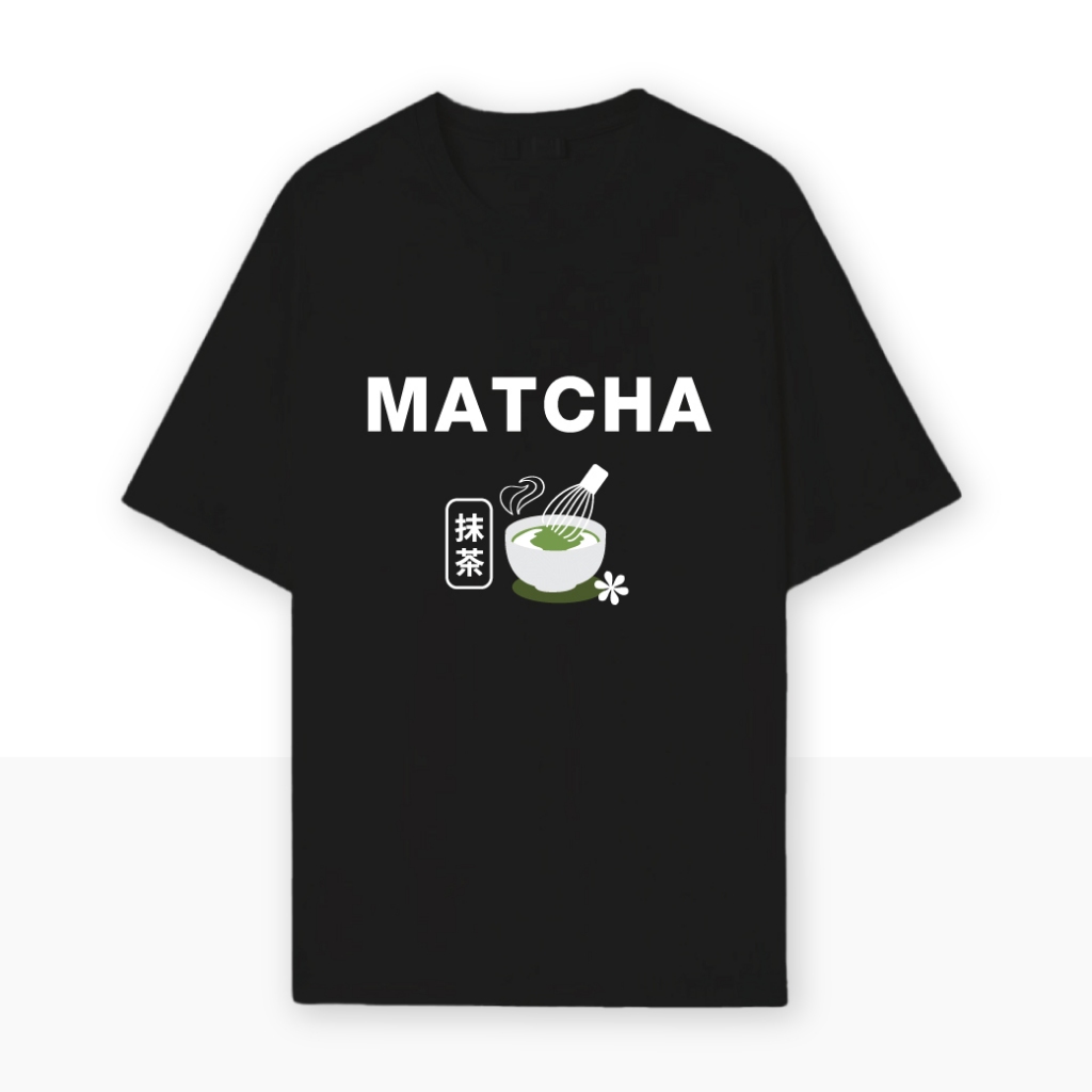Matcha เสื้อยืดสีดำ Oversize