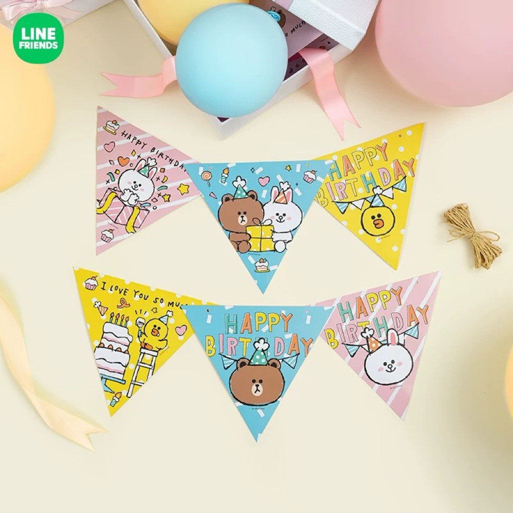 พร้อมส่ง ✅ LINE FRIENDS HBD FLAG ธงตกแต่งวันเกิด ธงตกแต่งบ้าน