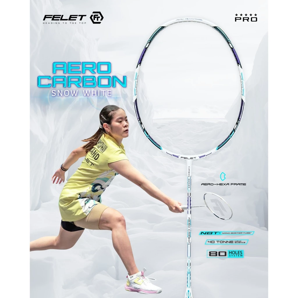Felet Aero Carbon Snow White (3U / 4U) สามารถขึ้นเอ็นได้ถึง 35LBS ไม้แบดมินตัน (สินค้าลิขสิทธิ์แท้ 100%)
