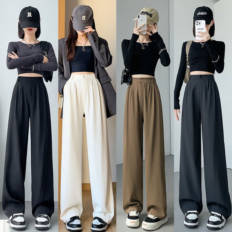 ส่งจากไทย กางเกงผู้หญิง กางเกงสูท กางเกงขากว้าง เอวสูง เอวยางยืด กาหลี ลำลองหลวมๆ ผู้หญิง ทรงเป๊ะ ใส่ทำงาน ใส่เที่ยว