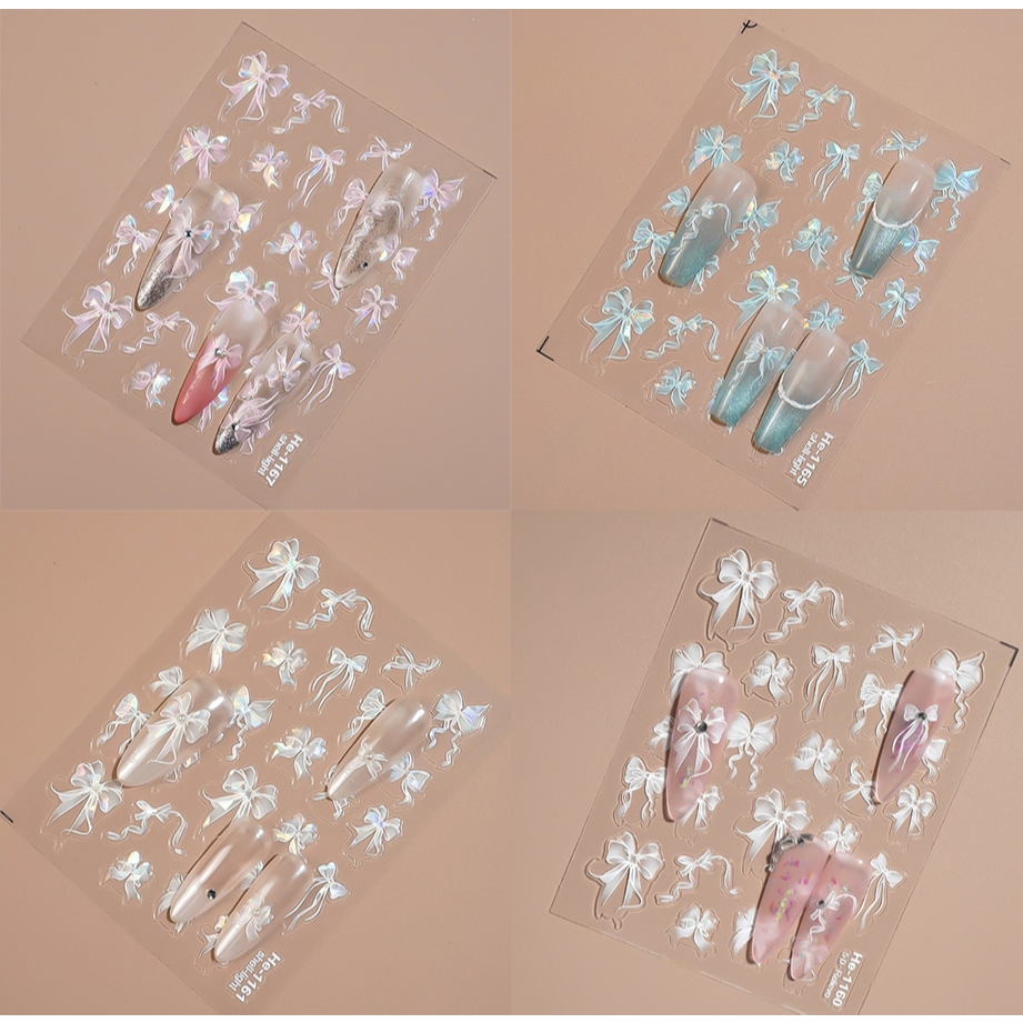[ร้านไทย] สติ๊กเกอร์โบว์ติดเล็บ มีกาวในตัว งานไล่สี สีสวยมมกกกก มีสีทึบกับประกาย พร้อมส่งจ้าาา