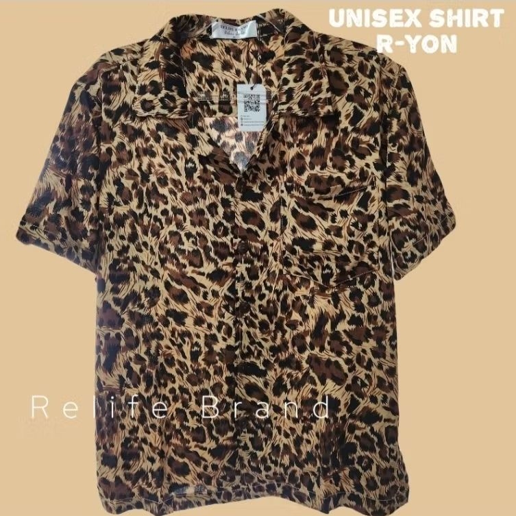 เสื้อฮาวายลายเสือวินเทจน้ำตาล ผ้าสปันเรย่อน ใส่ได้ ช ญ เนื้อนิ่ม พร้อมส่ง